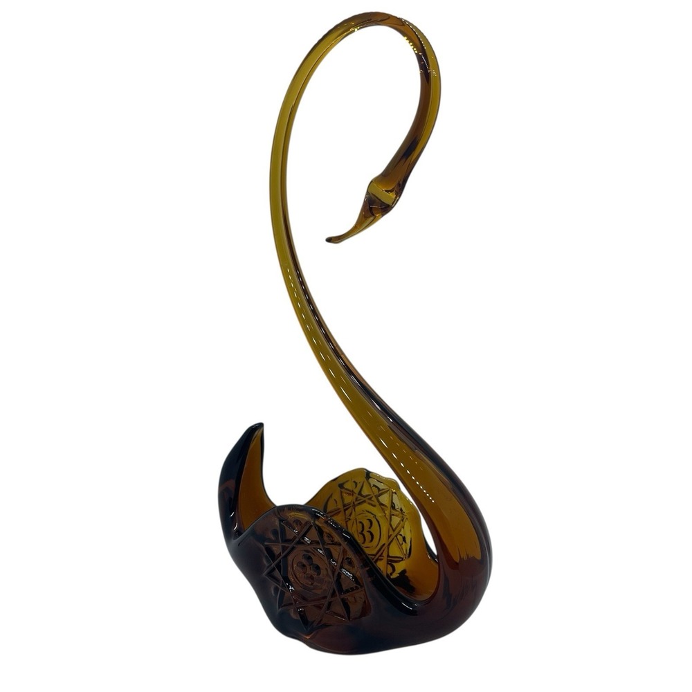 Vintage 60s Czech Amber Glass Swan Tea Light Candle Holder